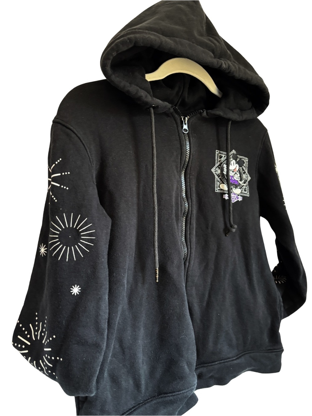 Disney 100 Mickey Mouse & Friends Embroidered Zip Hoodie Womens Small Black 2023